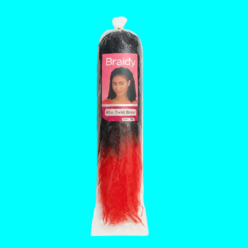 Afro Twist braid hair extension with a black root on red 