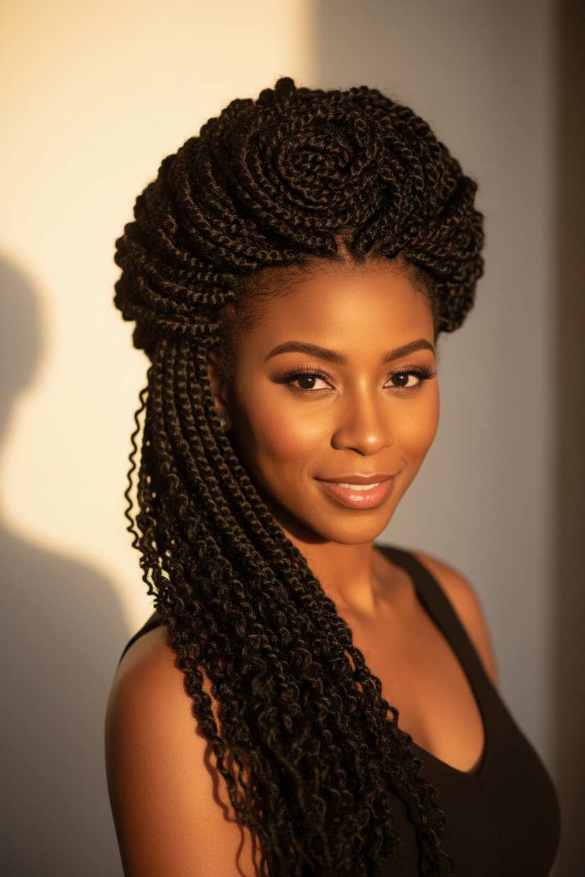 Red and black hair extension with Jakom label on a white background