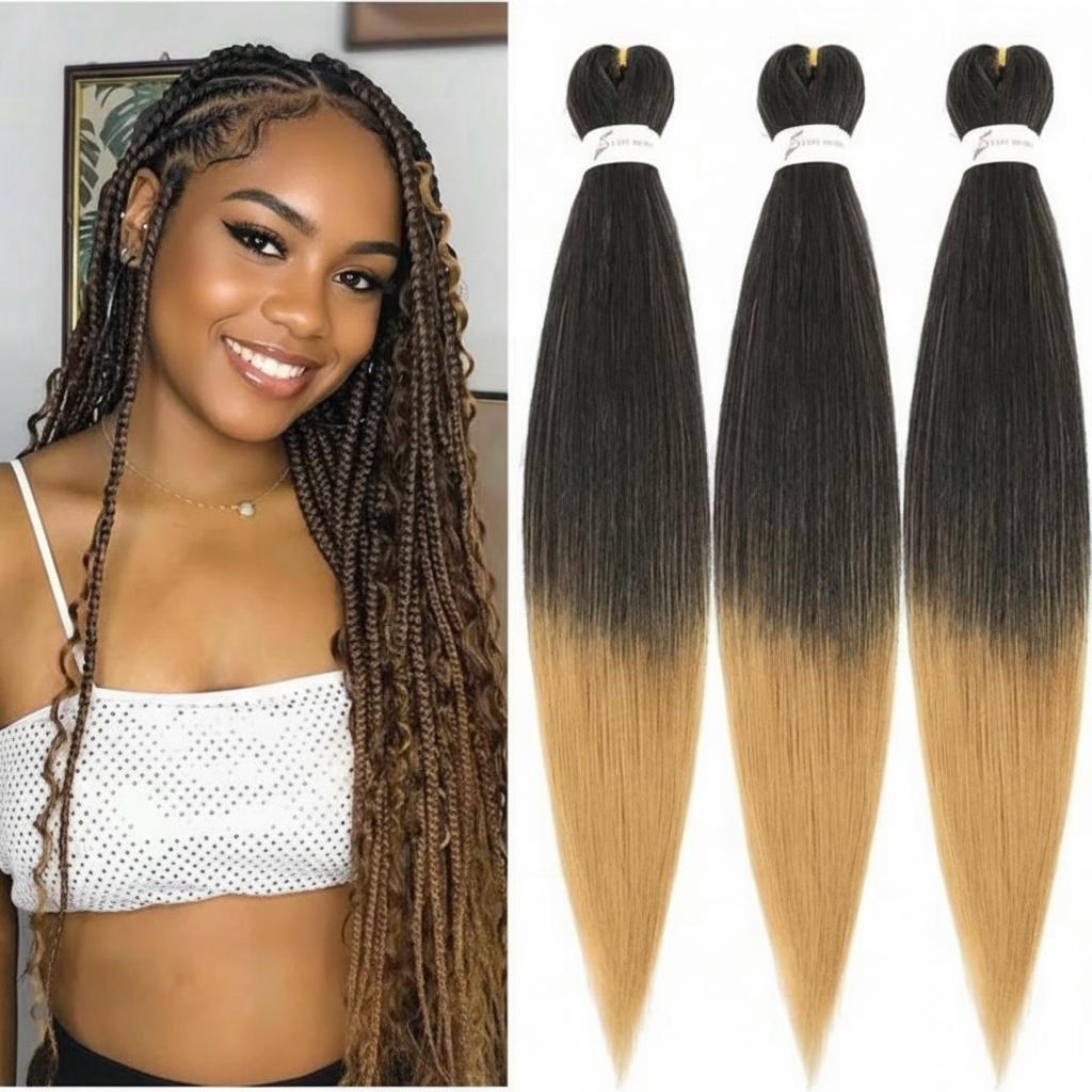 Pre-stretched-braid-extension-black and strawberry blonde