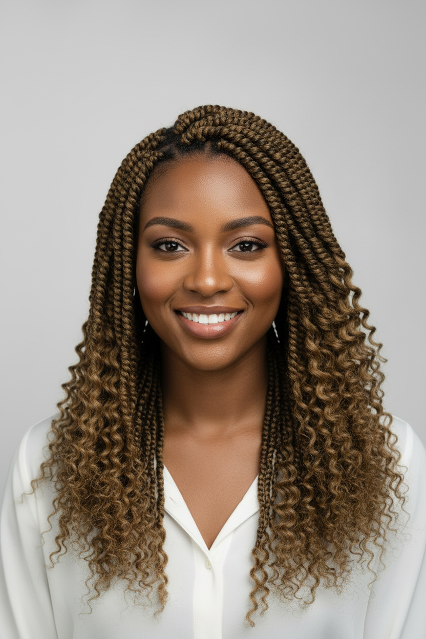 black root on brown twisted hair extension/crochets 