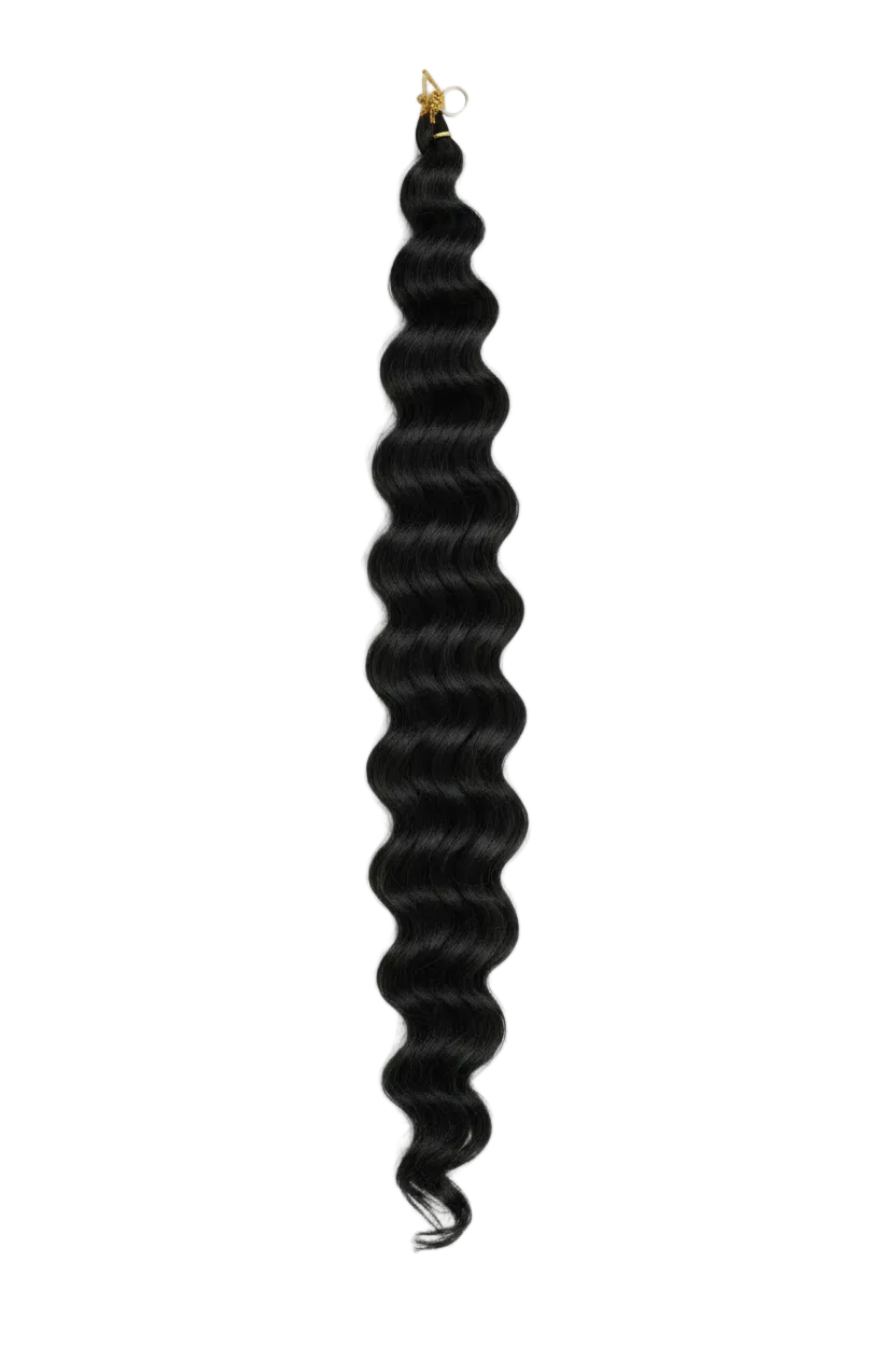 Rich black curly hair extension on a white background