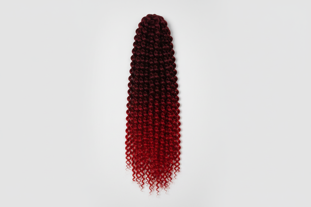 Burgundy and red hair extension on a white background