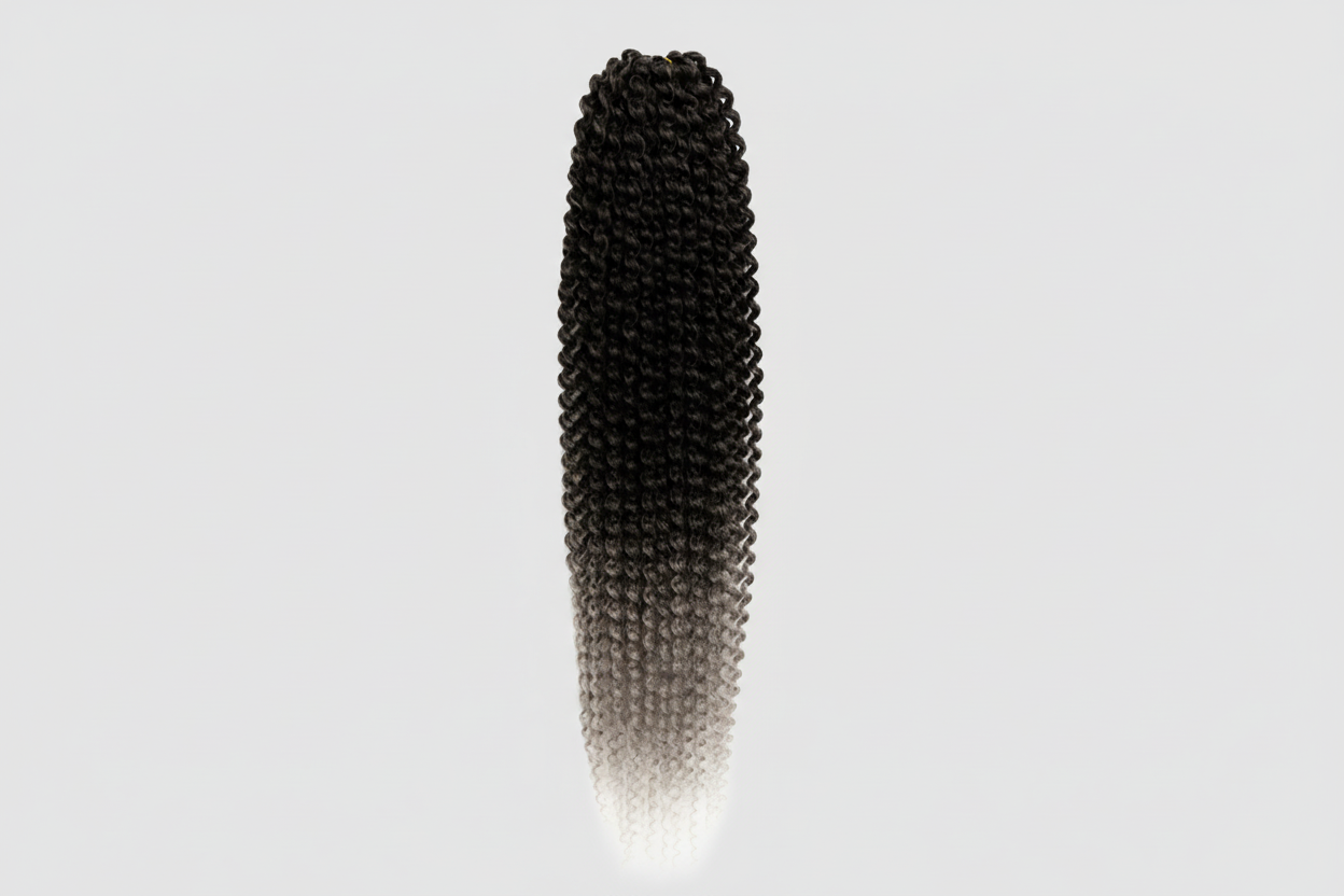 Black hair extension with gradient effect on a white background